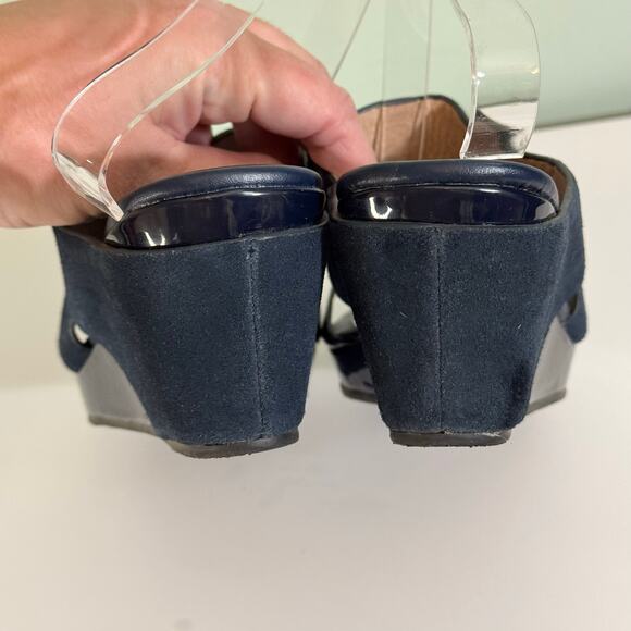 Donald Pliner Slide Wedge Sandals 9 Blue Gemmy Suede Leather Toe Loop Slip On - Picture 6 of 10